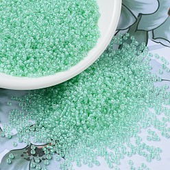 (RR218) Mint Green Lined Crystal MIYUKI Round Rocailles Beads, Japanese Seed Beads, (RR218) Mint Green Lined Crystal, 11/0, 2x1.3mm, Hole: 0.8mm, about 1100pcs/bottle, 10g/bottle