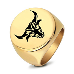 Золотой Модные мужские перстни-печатки из нержавеющей стали, крупный рогатый скот, золотые, размер США 8 (18.1 мм)