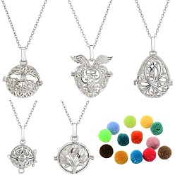 Платиновый & Цвет Нержавейки Сделай сам 304 подвески из нержавеющей стали, диффузоры эфирных масел, ожерелья, наборы для изготовления, с подвесками из латунных полых бусин, полиэфирный жемчуг, платины и нержавеющая сталь цвет, 23.62 дюйм (60 см)