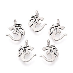 Античное Серебро Сплавочные подвески тибетского стиля, амулеты с символом аум, античное серебро, 12.5x10x4 мм, отверстие : 1.6~1.7 мм, Около 1388 шт / 500 г