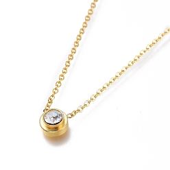 Золотой 304 подвесные из нержавеющей стали ожерелья, с кристально горный хрусталь и когтя омара застежками, плоско-круглые, золотые, 17-1/2 дюйм (44.5 см)