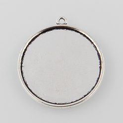 Antique Silver Tibetan Style Antique Silver Alloy Flat Round Pendant Cabochon Settings, Cadmium Free & Lead Free, Tray: 30mm, 37x33x2mm, Hole: 1.5mm, about 250pcs/1000g