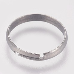 Stainless Steel Color 316 Surgical Stainless Steel Finger Ring Settings, Adjustable, Stainless Steel Color, Size 7, 17mm, 3mm