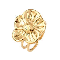 Золотой 304 открытая манжета из нержавеющей стали, цветок, золотые, внутренний диаметр: 17 мм