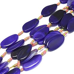 Dark Slate Blue Natural Banded Agate/Striped Agate Beads Strands, Dyed & Heated, Oval, DarkSlate Blue, 38~40x19~21x5~7mm, Hole: 1.6mm, about 8pcs/Strand, 15.55 inch(39.5cm)