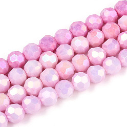 Бледно-Розовый Антикоррозийные гальванические стеклянные бусины, имитация драгоценных камней, круглые, с покрытием AB цвета, граненый(32 граненый), розовый жемчуг, 5.8~6.1x5.8 мм, отверстие : 1 мм, около 70~71 шт / нитка, 15.55~15.75'' (39.5~40 см)