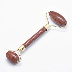 Goldstone Synthetic Goldstone Brass Face Massager, Facial Rollers, Golden, 142~150x54~58x19~22mm