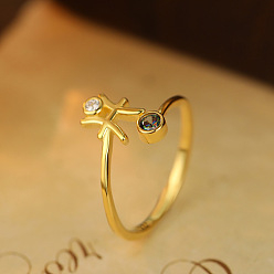 Рыбы 925 Кольца-манжеты из стерлингового серебра с паве из кубических цирконий, созвездий, золотые, Рыбы, внутренний диаметр: 16~19 мм