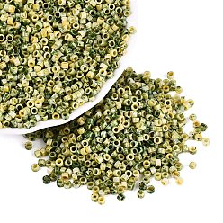 Jaune Champagne Perles de verre cylindriques opaques de Picasso, trou rond, jaune champagne, 2.5x1.5mm, Trou: 1.2~1.4mm, environ 30000 pcs / livre