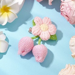 Pink Ручная работа крючком хлопковые цветочные украшения броши-подвески с железной основой для броши для женщин, розовые, 79x49 мм