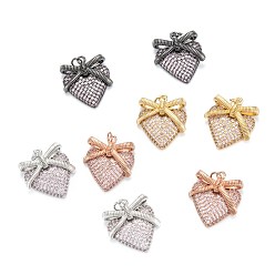 (52) Непрозрачная лаванда Латунные микро проложить кубического циркония подвески, долговечный, сердце с бантом, разноцветные, 24.5x20.5x5 мм, отверстие : 3.4 мм, Перейти кольцо: 5x0.8 мм