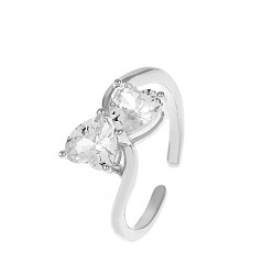 Bowknot Регулируемые латунные манжеты с паве из кубического циркония, бантом, платина, бантом, внутренний диаметр: 16 мм