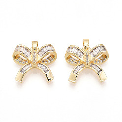 Настоящее золото 18K Латунные микро проложить кубического циркония подвески, без кадмия и без свинца, бантом прелести, реальный 18 k позолоченный, 16x18.5x6 мм, отверстие : 5x2.5 мм