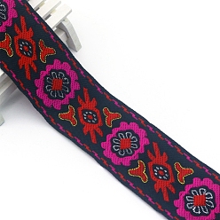 Tief rosa Flache Stickerei-Polyesterbänder im Ethno-Stil, Jacquardband, Bekleidungszubehör, tief rosa, 2 Zoll (50 mm), ca. 7.66 Yards (7 m)/Stk