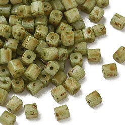 Yellow Green Opaque Colours Glass Seed Beads, Column, Fire-Polished, Yellow Green, 5~5.5x4.5~5.5x4.5~5.5mm, Hole: 1.2mm, about 219pcs/bag