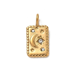 Rectangle 304 подвески из нержавеющей стали, со стразами, прямоугольные, 16.5x8x4 мм, отверстие : 3 мм