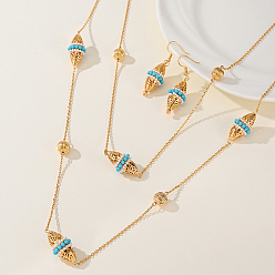 Золотой Комплекты из двухслойных ожерелий и серег в стиле бохо с конским глазом из латуни для женщин, золотые, ожерелья: 34.25 дюйм (87 см)