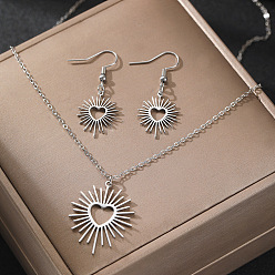 Нержавеющая Сталь Цвет Сердце Солнце 304 ожерелья с подвесками из нержавеющей стали и наборы серег-подвесок, цвет нержавеющей стали, 450 мм