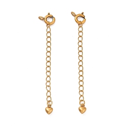Antique Golden 925 Sterling Silver Chain Extenders, with Spring Ring Clasps & Charms, Heart, Antique Golden, 60x5.7mm, Hole: 1.5mm