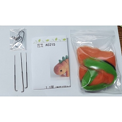 Dark Orange Cartoon Dinosaur Shape Needle Felting Starter Kit, with Needles & Phone Strap, Needle Felting Kit for Beginners Arts, Dark Orange, Needles: 86x5.5x1.8mm & 78x5.5x1.8mm