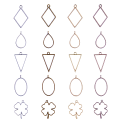 Mixed Color Matte Style Rack Plating Alloy Open Back Bezel Pendants, For DIY UV Resin, Epoxy Resin, Pressed Flower Jewelry, Mixed Shapes, Mixed Color, 82x82x27mm, 40pcs/set