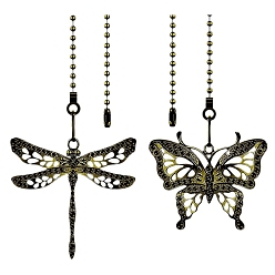 Античная Бронза Удлинители цепи потолочного вентилятора из сплава, Подвеска в виде бабочки и стрекозы, с шаровыми цепей, античная бронза, 360~372 мм, 2 шт / комплект