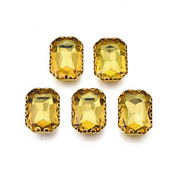 Светло-хаки Шить на горный хрусталь, прозрачные стеклянные стразы, с настройками железного зубца, граненые, прямоугольные, светлый хаки, 15x11x5.5 мм, отверстие : 1 мм