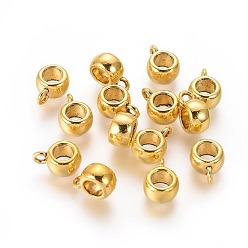 Antique Golden Tibetan Style Hangers, Bail Beads, Cadmium Free & Lead Free, Antique Golden Color, Barrel, about 11.5mm long, 8mm wide, 5.5mm thick, 4.8mm inner diameter, hole: 2mm