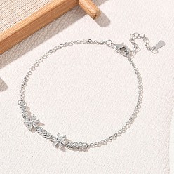 Platino Pulseras de eslabones florales de latón con circonitas cúbicas transparentes., larga duración plateado, chapado en rack, sin plomo y el cadmio, Platino, 6.89 pulgada (17.5 cm)