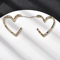 Разноцветный Сердце из латуни микро проложить кубического циркония серьги стержня, стойки покрытие, долговечный, без кадмия и без свинца, платина и настоящее 18 к позолота, красочный, 35x30x2 мм
