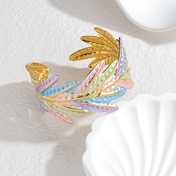 Золотой 304 эмалированные браслеты-манжеты из нержавеющей стали для женщин, лист, золотые, внутренний диаметр: 1-7/8x2-1/8 дюйм (4.8x5.4 см)