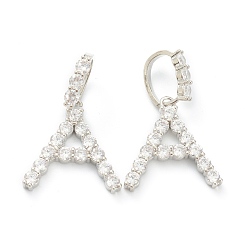 Letter A Латунные микропаве прозрачные подвески с фианитом, буквы, letter.a, 19~22.5x10.5~20x2.5 мм, отверстие : 9.5x6 мм
