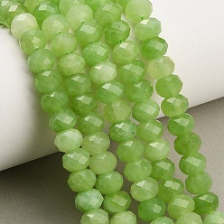 Pelouse Verte Rangs de perles de jade blanc naturel teintées et facettées, rondelle, pelouse verte, 8x5.5~6mm, Trou: 1mm, Environ 64~66 pcs/chapelet, 14.76~15.16'' (37.5~38.5 cm)