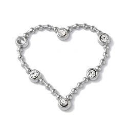 Сердце Цвет нержавеющей стали 304 подвески из нержавеющей стали со стразами, сердце прелести, 21x22x2 мм