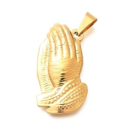 Золотой 201 подвески из нержавеющей стали, заклинание молящихся рук, ионное покрытие (ip), золотые, 36.5x20x4.5 мм, отверстие : 9x4 мм