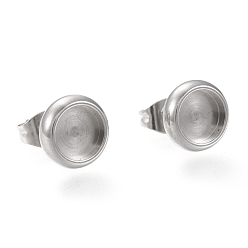 Нержавеющая Сталь Цвет Не тускнеет 304 серьги-гвоздики из нержавеющей стали, с уха орехов, плоско-круглые, цвет нержавеющей стали, лоток : 6 мм, 9 мм, штифты : 0.8 мм