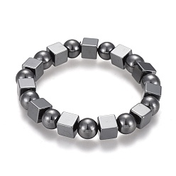 Non-magnetic Hematite Non-magnetic Synthetic Hematite Stretch Bracelets, Round & Square, Inner Diameter: 2-1/4 inch(5.6cm)