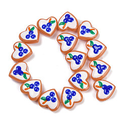 Белый Нити бусин-лэмпворк в форме сердца ручной работы, черника, белые, 24~25x24~25x11 мм, отверстие : 1.4 мм, около 15 шт / нитка, 14.2'' (36 см)