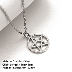 Плоский Круглый Не тускнеющие 201 ожерелья с подвесками из нержавеющей стали, ожерелья-цепочки для женщин, цвет нержавеющей стали, плоско-круглые, 17.72 дюйм (45 см), Кулон : 17x15 мм