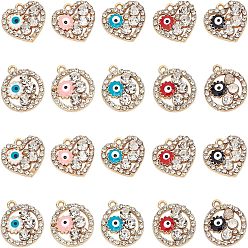 (52) Непрозрачная лаванда 40шт 10 стиль стойка сплав эмалированные подвески, с кристально горный хрусталь, без кадмия, без никеля и без свинца, золотой свет, Сердце & плоские круглые, разноцветные, 17~20x17~17.5x3.5 мм, отверстие : 1.5~1.6 мм, 4 шт / стиль