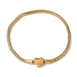 Настоящее золото 18K 3мм 304 браслеты из нержавеющей стали в европейском стиле, с застежками в форме сердца для изготовления ювелирных изделий., ионное покрытие (ip), реальный 18 k позолоченный, 7.76 дюйм (19.7 см)