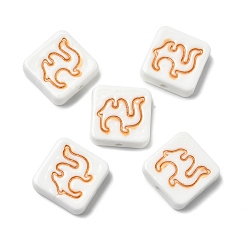 Оранжевый Фарфоровые бусины ручной работы, квадрат и верблюд, пастельный фарфор, оранжевые, 20x20x7 мм, отверстие : 2 мм