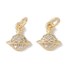 Настоящее золото 18K Латунные микропаве прозрачные подвески с фианитом, без кадмия, без никеля и без свинца, планета, с целью перехода в кольце, реальный 18 k позолоченный, 11.5x10x2 мм, отверстие : 5.5 мм