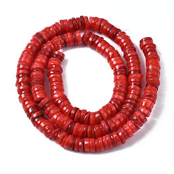 Orange Red Natural Freshwater Shell Beads Strands, Dyed, Flat Round/Disc, Heishi Beads, Orange Red, 5~6x1~2mm, Hole: 1mm, about 205~215pcs/strand, 15.35 inch(39cm)