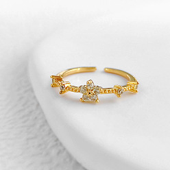 Шампанско-Желтый Регулируемые манжеты-кольца из латуни с микропаве из кубических цирконий, золотые, шампанское желтый, внутренний диаметр: регулируемый