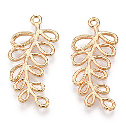 Real 18K Gold Plated Brass Pendants, Nickel Free, Real 18K Gold Plated, Leaf, 23x12x1mm, Hole: 1mm