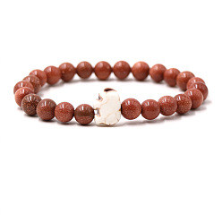 Камень с Пылевым Золотом Браслеты из синтетического золота и бирюзы, эластичные для мужчин и женщин, круглый и слон