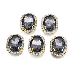 Gray Sew on Rhinestone, Transparent Glass Rhinestone, with Brass Prong Settings, Faceted, Oval, Gray, 22x17x7mm, Hole: 0.9mm