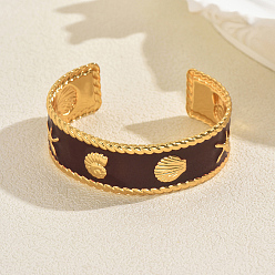 Кокосово-Коричневый Женские браслеты-манжеты из нержавеющей стали во французском стиле, форма ракушки и морской звезды, с пластиковым, кокосового коричневый, внутренний диаметр: 2-3/8 дюйм (6 см)