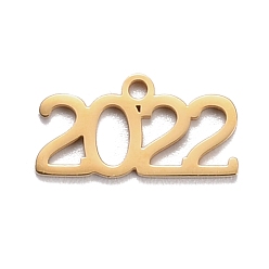 Golden 304 Stainless Steel Pendants, Number 2022, Golden, 10.5x20x1.4mm, Hole: 1.8mm